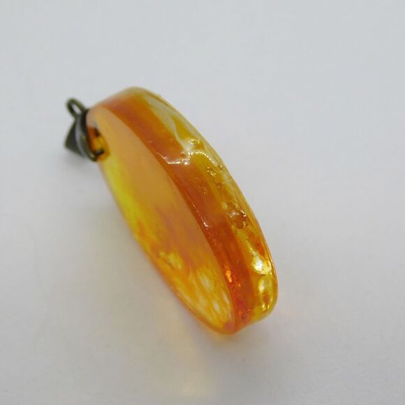 Handmade Orange Sunset Gold Leaf Oval Resin Cast Pendant Necklace - Picture 6 of 10